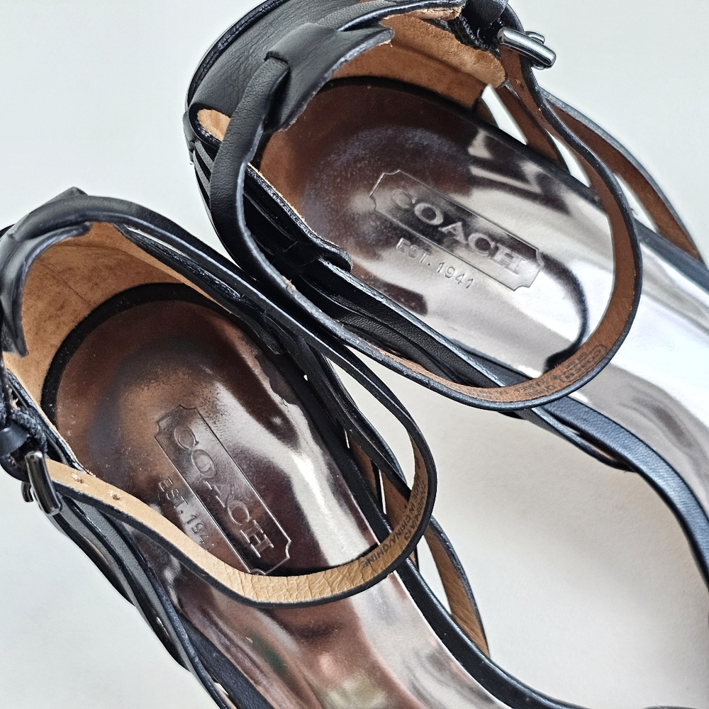 Coach Kamea Black Genuine Leather Strappy Heels Sandals Women’s Size 9B - Picture 10 of 16